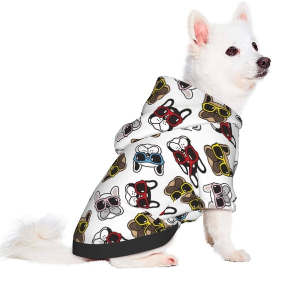 Uemuo Bulldog Sunglasses Face for Winter Dog Hoodie Sweatshirts with Pockets Warm Dog Clothes for Small Dogs Chihuahua-Large