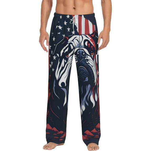 Uemuo Bulldog with Forest Flag Pattern Men's Wide Leg Palazzo Lounge Pants with Pockets Light Weight Loose Comfy Casual Pajama Pants-XX-Large