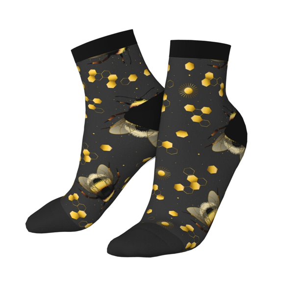 Uemuo Bumblebee Printed Crew Socks, Moisture-Wicking Socks, Athletic Socks for Men Breathable Cushion Socks Casual Sport Socks for Running Traveling