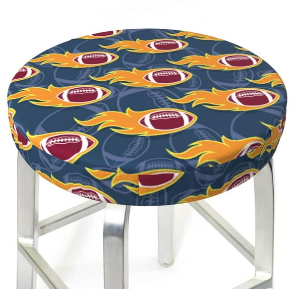 Uemuo Burning Rugby Balls Pattern Round Bar Stool Seat Covers Washable Stool Cushion Slipcover Elastic Bar Chair Covers-12 inch