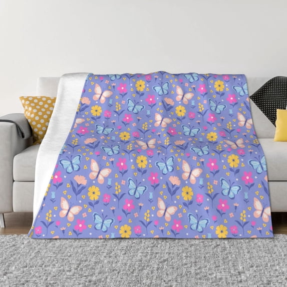 Uemuo Butterflies And Flowers Printed Throw Blanket for Couch, Fluffy Fuzzy Blankets for Bed, Sofa, Cozy Flannel Faux Fur Blanket-40"x30"