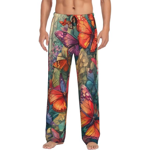 Uemuo Butterflies On Rocky Cliff Pattern Men's Wide Leg Palazzo Lounge Pants with Pockets Light Weight Loose Comfy Casual Pajama Pants-Medium