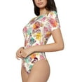 thumbnail image 1 of Uemuo Butterflies and Roses Pattern Women's One Piece Short Sleeve Swimsuit Rash Guard Surfing Modest Quick-drying Swimsuit Beach Essentials-Large, 1 of 9
