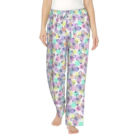 Uemuo Butterflies on Polka Dots Pattern Women's Wide Leg Palazzo Lounge Pants with Pockets Light Weight Loose Comfy Casual Pajama Pants-Medium