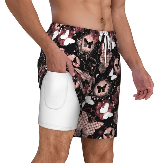 Uemuo Butterflies1 Pattern Mens Swim Trunks Quick Dry Board Shorts with Mesh Lining, Stretch Beach Shorts Quick Dry No-Chafing Board Shorts-Small
