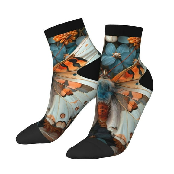 Uemuo Butterfly and Bloom Beauty Printed Crew Socks, Moisture-Wicking Socks, Athletic Socks for Men Breathable Cushion Socks Casual Sport Socks for Running Traveling