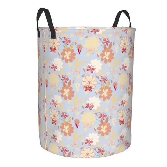 Uemuo Butterfly Flower Pattern Circular Laundry Hamper Basket with handles,Collapsible laundry basket,Large capacity laundry hamper,Laundry Organizer-Medium