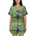 thumbnail image 1 of Uemuo Butterfly Landing On Head Dumpy Frog Pattern Women's Short-Sleeved Pajama, Button-Front Loungewear, 2-Piece Summer Sleepwear, Elastic Drawstring Shorts-Medium, 1 of 7