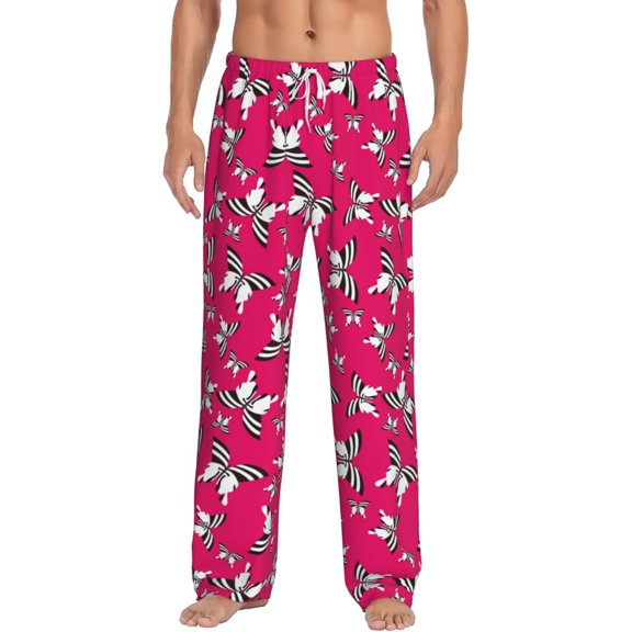 Uemuo Butterfly Pattern Men's Wide Leg Palazzo Lounge Pants with Pockets Light Weight Loose Comfy Casual Pajama Pants-Large