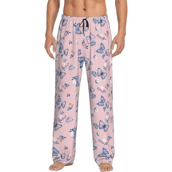 Uemuo Butterfly Pattern Men's Wide Leg Palazzo Lounge Pants with Pockets Light Weight Loose Comfy Casual Pajama Pants-XX-Large