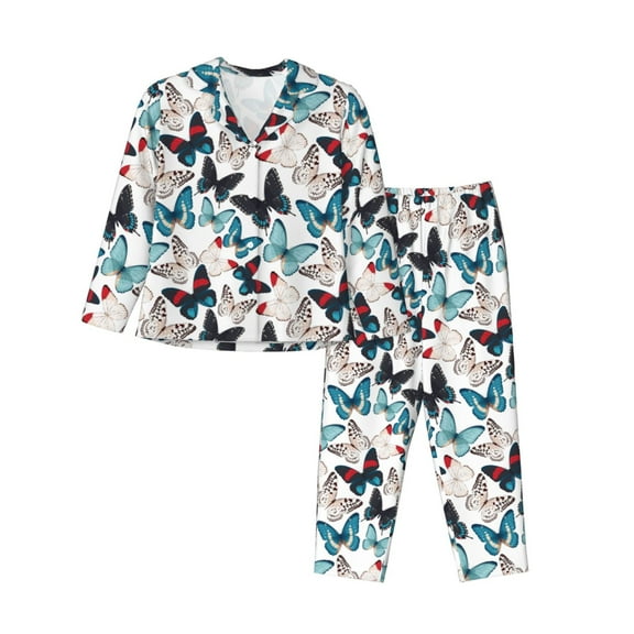 Uemuo Butterfly Pattern Womens Pajama Sets,PJ Set for Women,Pajamas for Women Logo,Long Sleeve Pajama Set for Women,Soft Long Sleeve Top With Pants-Large