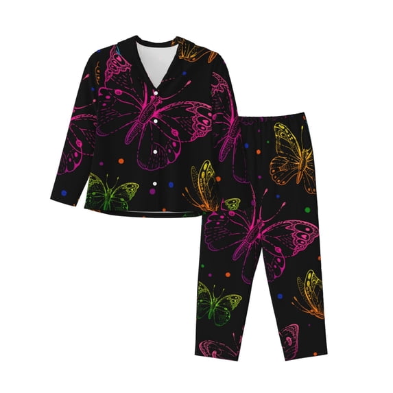 Uemuo Butterfly Pattern Womens Pajama Sets,PJ Set for Women,Pajamas for Women Logo,Long Sleeve Pajama Set for Women,Soft Long Sleeve Top With Pants-X-Large