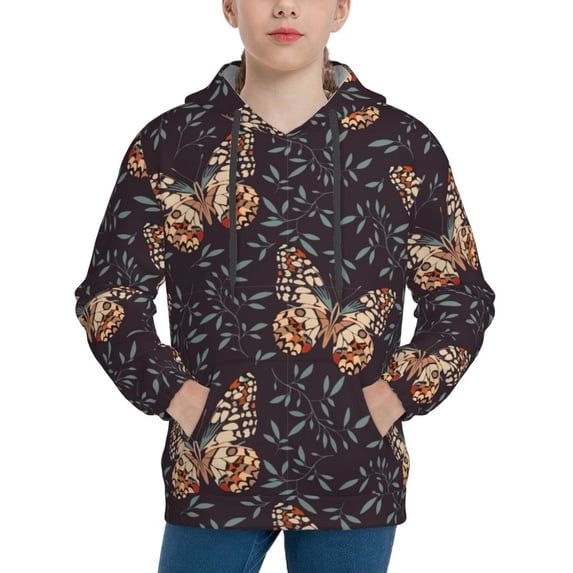 Uemuo Butterfly1 Pattern Hooded Sweatshirt for Youth Pullover with Kangaroo Pocket Trendy youth sweatshirt Casual Hoodie for Boys and Girls-Medium