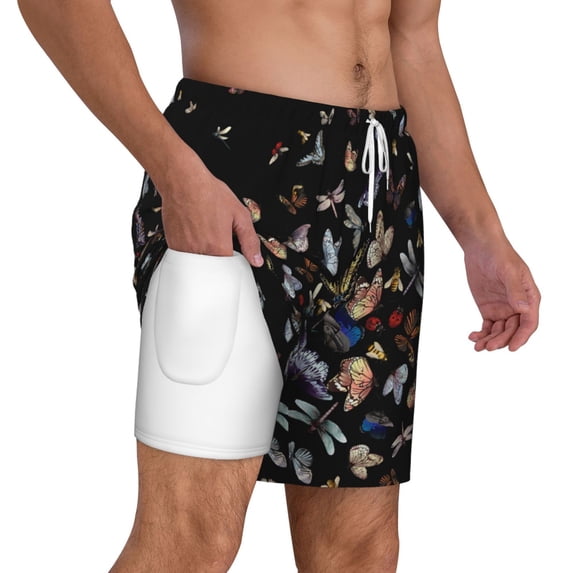 Uemuo Butterfly1 Pattern Mens Swim Trunks Quick Dry Board Shorts with Mesh Lining, Stretch Beach Shorts Quick Dry No-Chafing Board Shorts-X-Large