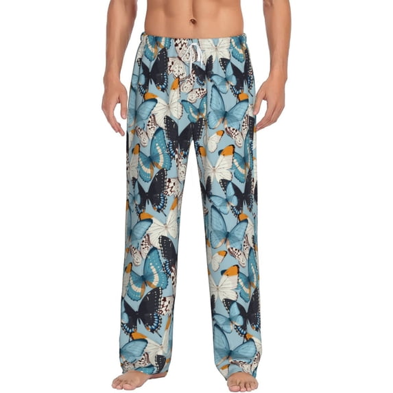 Uemuo Butterflys Pattern Men's Wide Leg Palazzo Lounge Pants with Pockets Light Weight Loose Comfy Casual Pajama Pants-Medium