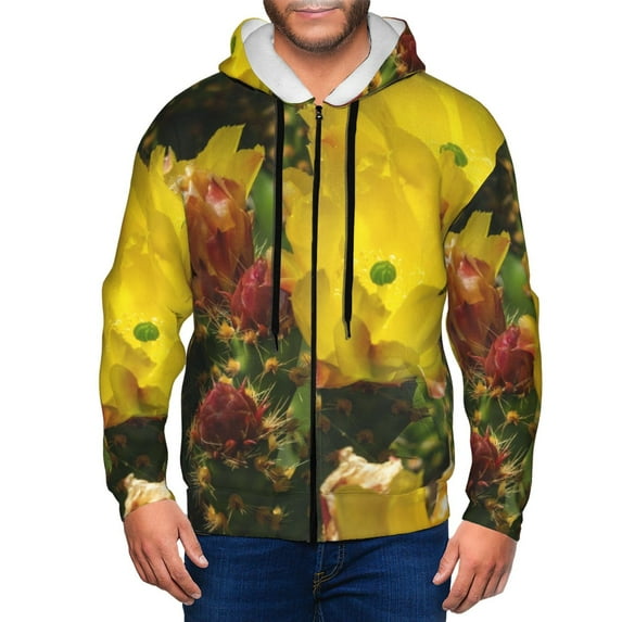 Uemuo Cactus Flowers for Men's Fashion Full-zip Hoodies & Sweatshirts with Kangaroo Pocket, Zip-up Hooded Sweatshirt, Moisture Wicking & Breathable-X-Large
