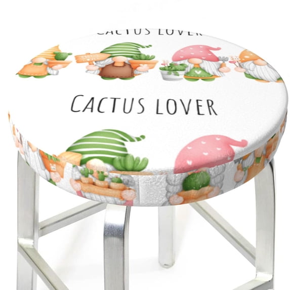 Uemuo Cactus Gnome Pattern Round Bar Stool Seat Covers Washable Stool Cushion Slipcover Elastic Bar Chair Covers-12 inch