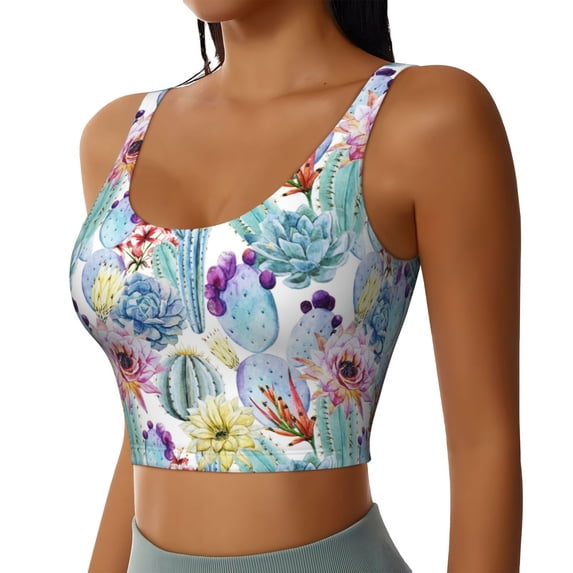Uemuo Cactus Pattern Women's Sports Bra - High Impact Support, Breathable, and Comfortable Athletic Bra for Running, Yoga, and Workouts