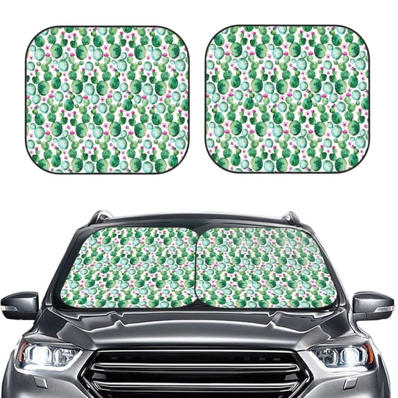 Uemuo Cactus Plants Printed 2 PCS Car Windshield Sun Shade, Auto Sun Heat and UV Rays Blocker, Foldable Automotive Front Window Sunshade Protector