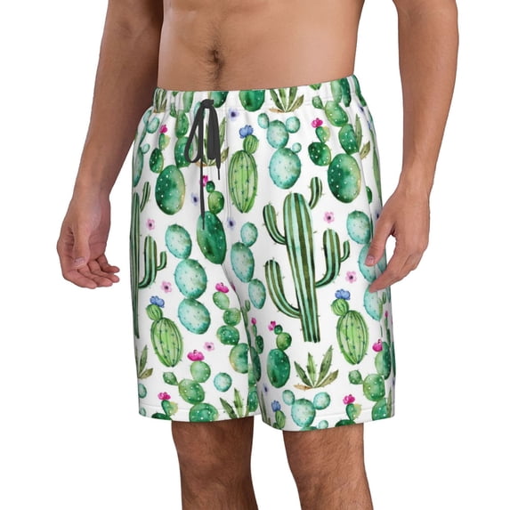 Uemuo Cactus Plants1 Pattern Men's Swim Trunks Hawaiian Beach Bathing Suit Swimsuits Beach Quick-Dry Shorts with Pockets-Small