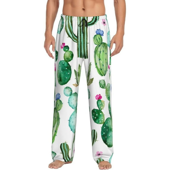 Uemuo Cactus Plants1 Pattern Men's Wide Leg Palazzo Lounge Pants with Pockets Light Weight Loose Comfy Casual Pajama Pants-
