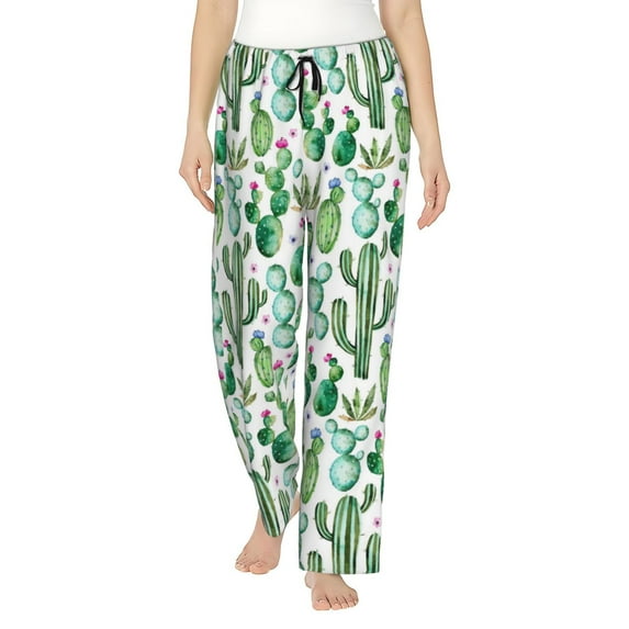 Uemuo Cactus Plants1 Pattern Women's Wide Leg Palazzo Lounge Pants with Pockets Light Weight Loose Comfy Casual Pajama Pants-XX-Large