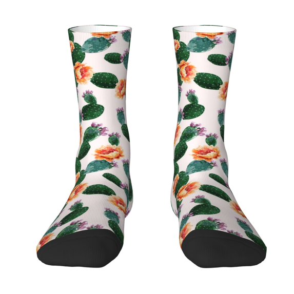 Uemuo Cactuses Pattern Women's Crew Socks, Soft Durable Breathable Moisture-Wicking with Odor Control Cotton socks