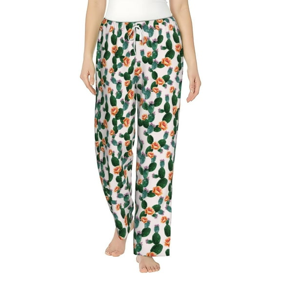 Uemuo Cactuses Pattern Women's Wide Leg Palazzo Lounge Pants with Pockets Light Weight Loose Comfy Casual Pajama Pants-XX-Large