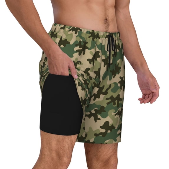 Uemuo Camouflag Pattern Mens Swim Trunks Quick Dry Board Shorts with Mesh Lining, Stretch Beach Shorts Quick Dry No-Chafing Board Shorts-Medium