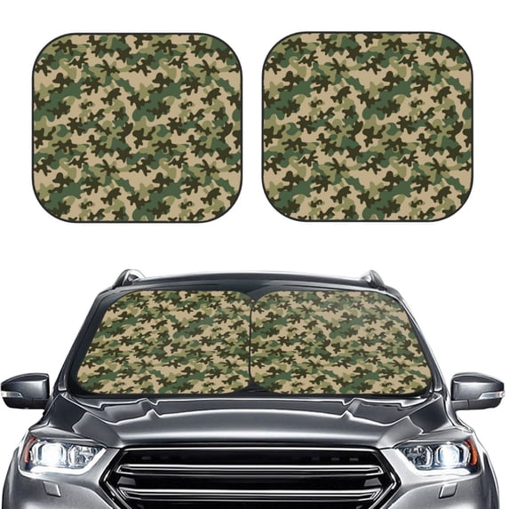 Uemuo Camouflag Printed 2 PCS Car Windshield Sun Shade, Auto Sun Heat and UV Rays Blocker, Foldable Automotive Front Window Sunshade Protector
