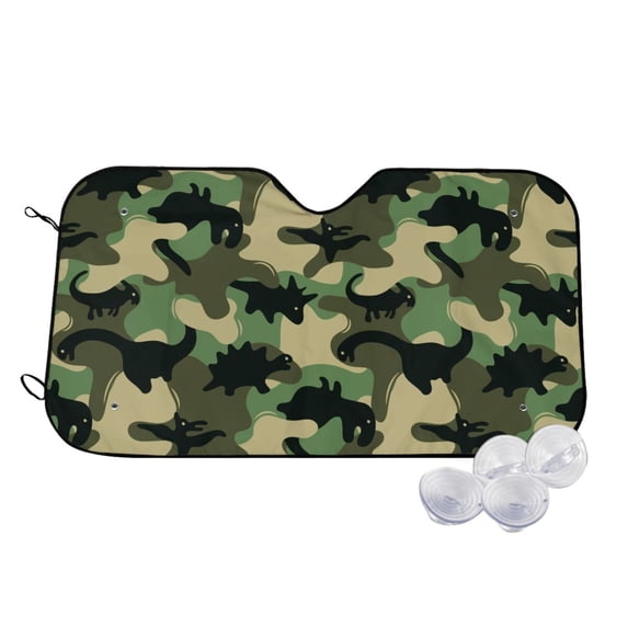 Uemuo Camouflage Dinosaur Pattern Accordion Car Windshield Sun Shade, Foldable Reflective Sun Visor for Car, Reflector Windshield Sunshade-Small