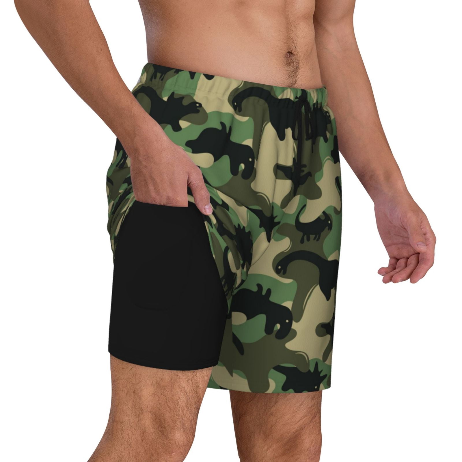 UXH Herren Badehose Mesh Slip Camo - Camouflage Bikini, Schnelltrocknend, Mit Kordelzug