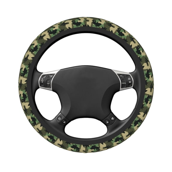 Uemuo Camouflage Dinosaur Printed Car Elastic Steering Wheel Cover - Universal Car Accessory for Diverse Cars Anti-Slip, and Comfortable- 15"