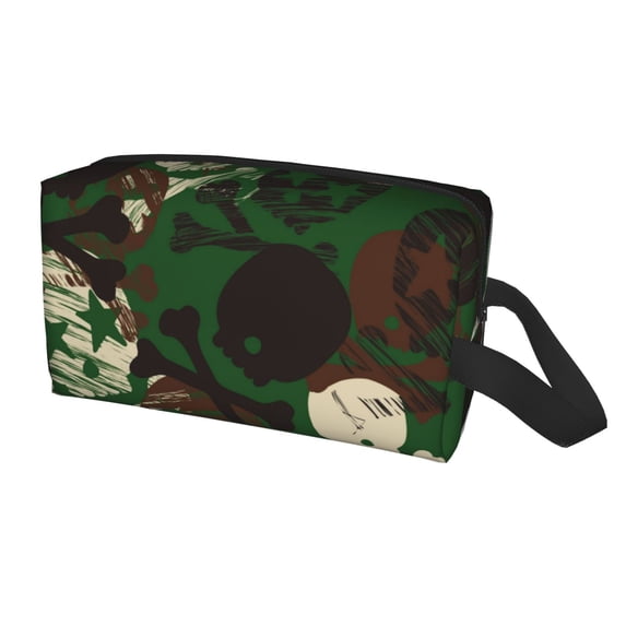 Uemuo Camouflage Skull Pattern Portable Toiletry Bags with Handle, Waterproof travel Make up Bags for Women, Large Capacity Travel Cosmetic Bags