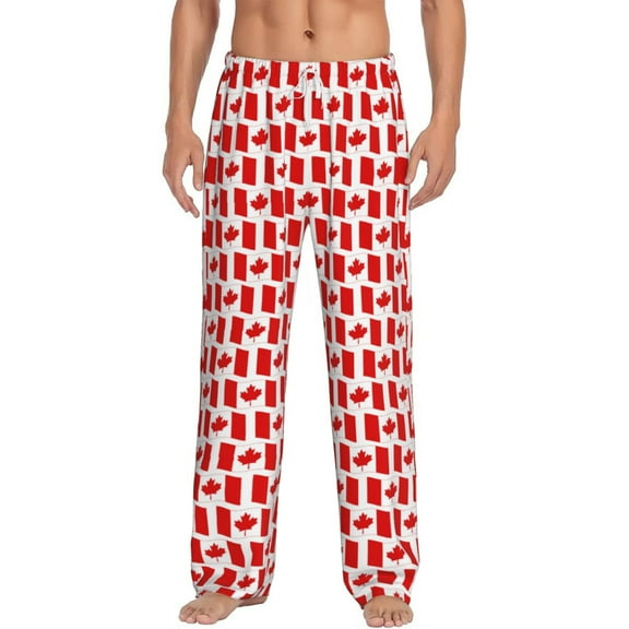 Uemuo Canada Pattern Men's Wide Leg Palazzo Lounge Pants with Pockets Light Weight Loose Comfy Casual Pajama Pants-Large