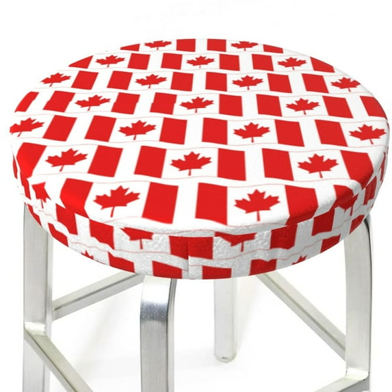 Uemuo Canada Pattern Round Bar Stool Seat Covers Washable Stool Cushion Slipcover Elastic Bar Chair Covers-14 inch