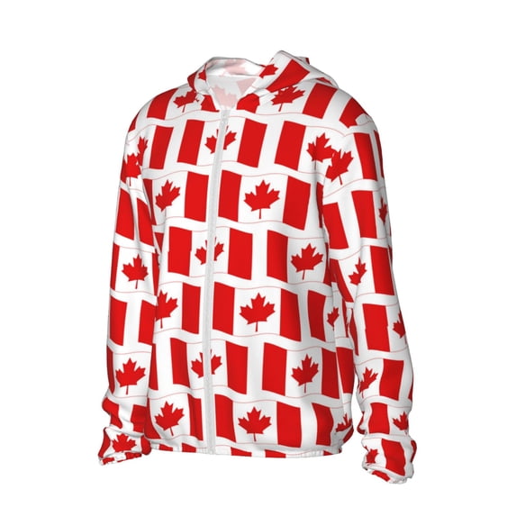 Uemuo Canada Pattern Women's Full Zip UPF 50+ Sun Protection Hoodie Jacket Long Sleeve Sun Shirt Hiking Outdoor Performance with Pockets-XX-Large