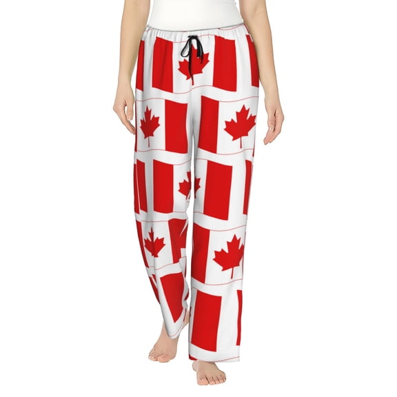 Uemuo Canada Pattern Women's Wide Leg Palazzo Lounge Pants with Pockets Light Weight Loose Comfy Casual Pajama Pants-Small
