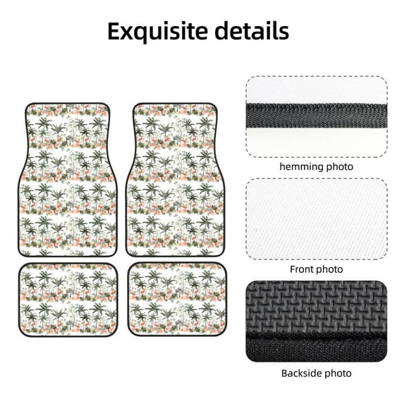 Uemuo Car Floor Mats - Flamingo Palm Trees Pattern Carpet Floor Mats for Cars, Auto Accessories Front & Rear Car Floor Foot Mat Sets of 4 Pieces