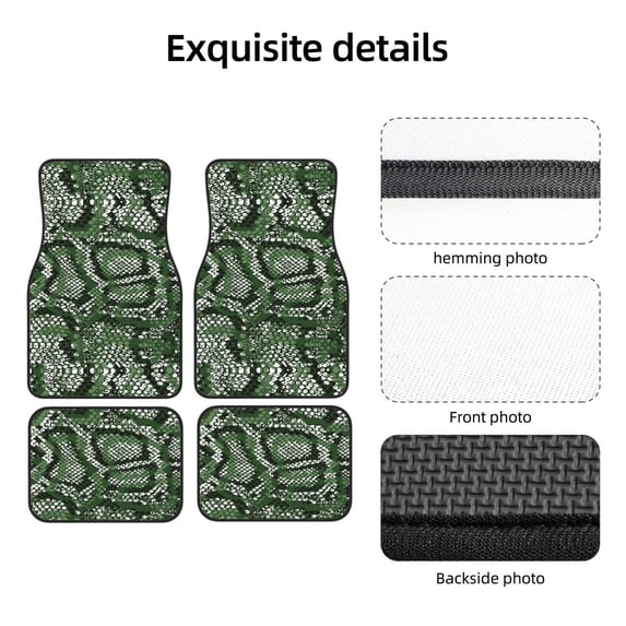 Uemuo Car Floor Mats - Green Snakeskin Pattern Carpet Floor Mats for Cars, Auto Accessories Front & Rear Car Floor Foot Mat Sets of 4 Pieces