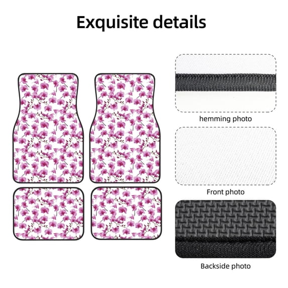Uemuo Car Floor Mats - Orchids Flowers Pattern Carpet Floor Mats for Cars, Auto Accessories Front & Rear Car Floor Foot Mat Sets of 4 Pieces