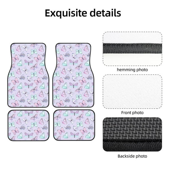 Uemuo Car Floor Mats - Purple Butterfly Pattern Carpet Floor Mats for Cars, Auto Accessories Front & Rear Car Floor Foot Mat Sets of 4 Pieces