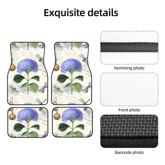 Uemuo Car Floor Mats - Vintage Flower Pattern Carpet Floor Mats for Cars, Auto Accessories Front & Rear Car Floor Foot Mat Sets of 4 Pieces