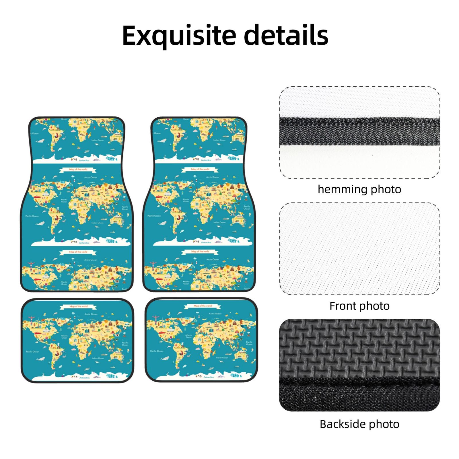 Uemuo Car Floor Mats - World Map With Landmarks Pattern Carpet Floor ...