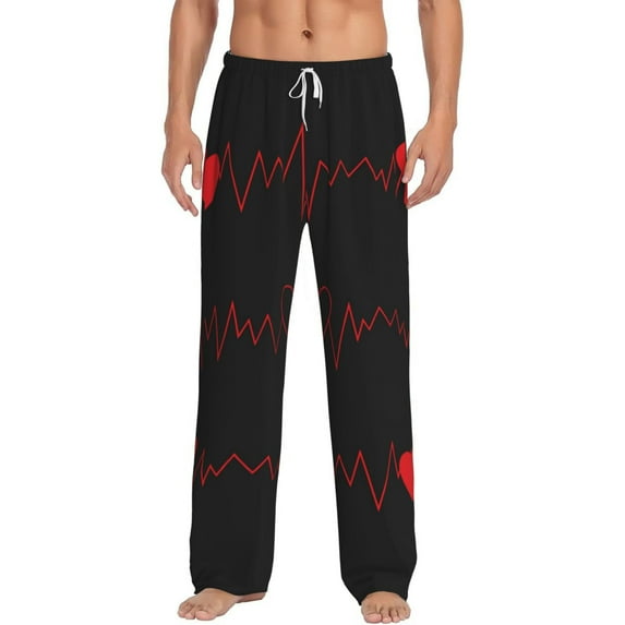 Uemuo Cardiogram and Heart Pattern Men's Wide Leg Palazzo Lounge Pants with Pockets Light Weight Loose Comfy Casual Pajama Pants-Small