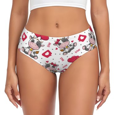 Uemuo Caring Cow Pattern Women's Cotton Underwear Full Coverage Briefs,Soft Stretchy Breathable Underwear Brief-XX-Large