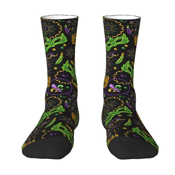 Uemuo Carnival Mardi Gras3 Pattern Women's Crew Socks, Soft Durable Breathable Moisture-Wicking with Odor Control Cotton socks