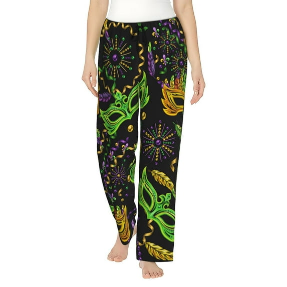 Uemuo Carnival Mardi Gras3 Pattern Women's Wide Leg Palazzo Lounge Pants with Pockets Light Weight Loose Comfy Casual Pajama Pants-XX-Large
