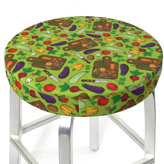 Uemuo Carrot Eggplant Pattern Round Bar Stool Seat Covers Washable Stool Cushion Slipcover Elastic Bar Chair Covers-12 inch