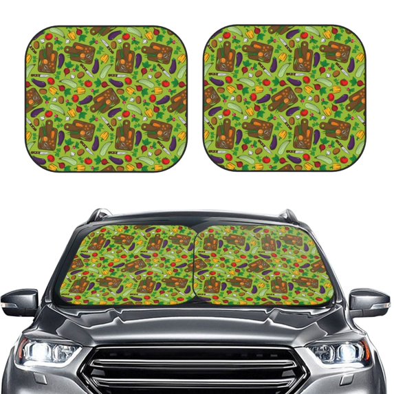 Uemuo Carrot Eggplant Printed 2 PCS Car Windshield Sun Shade, Auto Sun Heat and UV Rays Blocker, Foldable Automotive Front Window Sunshade Protector